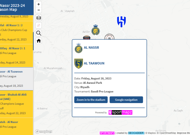 Interactive Map of the Al Nassr Games for the 23/24 Season
